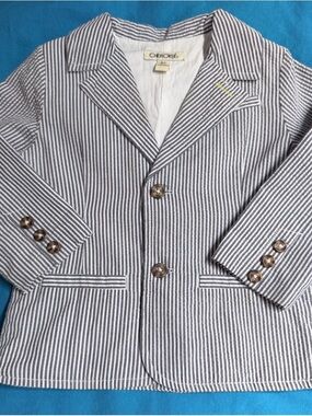 Cherokee Boys' Gray & White Seersucker Striped Blazer